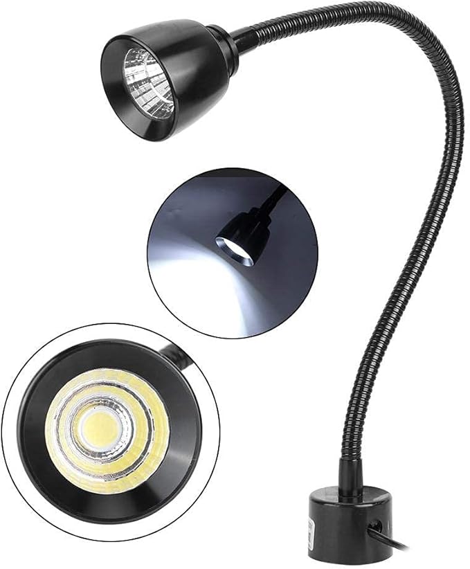 CHICIRIS 7W LED Machine Tool Lamp, Metal LED Working Light with Magnetic Base, Flexible Gooseneck Work Lamp, for Reading Lamp, Headboard CNC Punching Machine US Plug