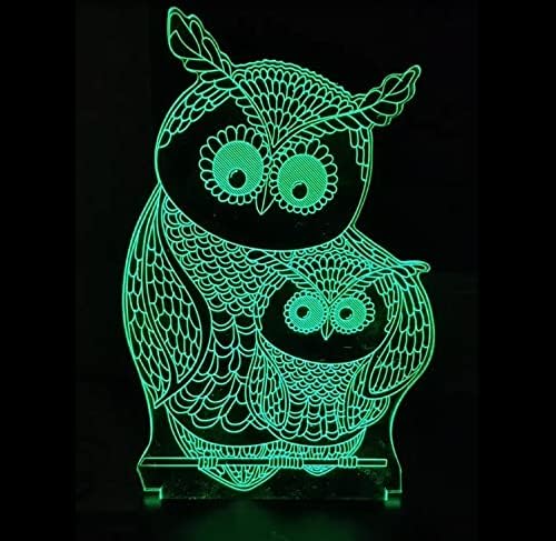 Owls 3D Night Lights Mother and Kids 7 Color Changing USB LED Table Arts Lamp for Great Kids Xmas Birthday Gifts Baby Store Office Kindergarten Decoration