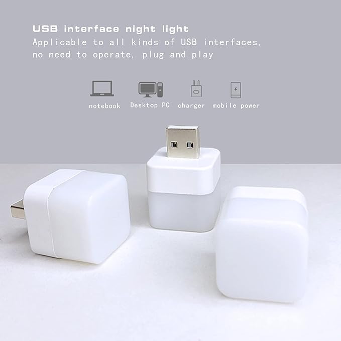 USB Lights by Night，Plug in LED Mini Bulb，Flexible LED Ambient Light ，Emergency Lighting，Compact，Ideal for Bedroom，Bathroom，Nursery，Hallway，Outdoor Camping，Reading(8PCS,Warm White)(Yellow)