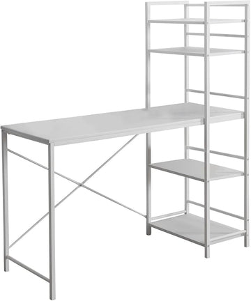 Monarch Specialties Study Workstation with 4 Bookshelves-Home & Office Computer Desk with 4 Tier, 48", White