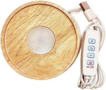 Wooden LED Light Base Aroma Reed Diffuser Base,Diameter 10cm, Adjustable White Light And Warm Light, Suitable For Displaying Himalayan Salt Lamp, Crystal Glass Resin Art .