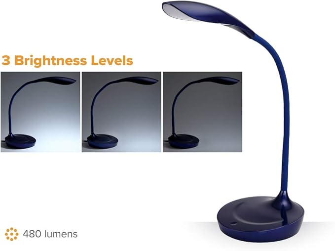 Bostitch Office KT-VLED1502-BLUE Gooseneck LED Desk Lamp with USB Charging Port, Dimmable, Navy Blue