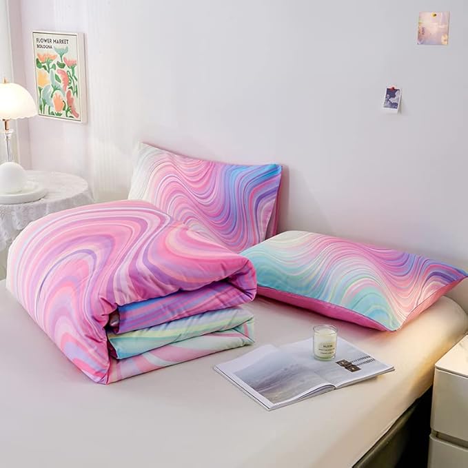 Girls Pink Comforter King,Pink Bedding Set for Girls,Tie Dye Comforter Set,Kids Comforter Set for Girls,Blue Pink Teen Comforter King with 2 Pink Pillowcases,Rainbow Comforter Set