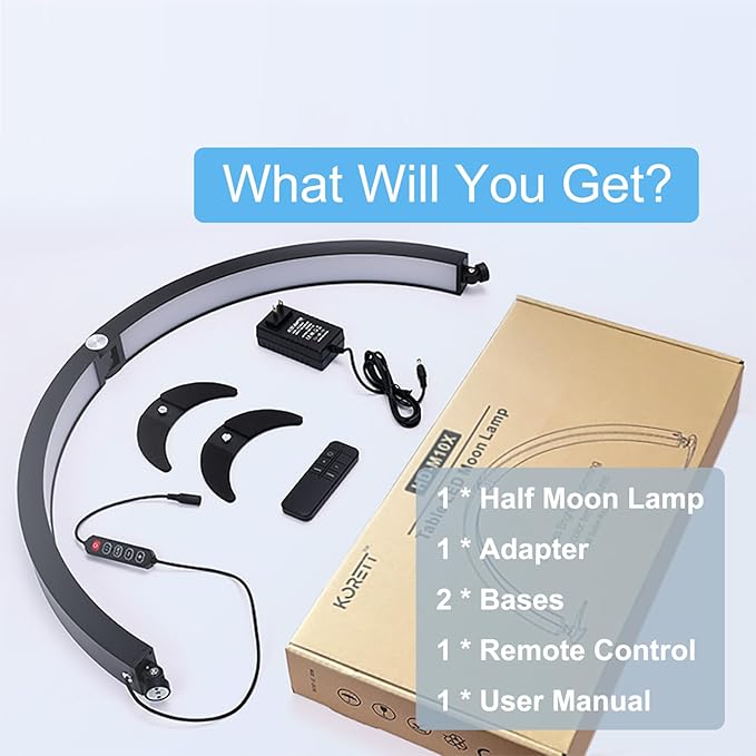 Half Moon Light Nail Desk Lamp, 40W 29 inch Stepless Bi-Color and Brightness Nail Table Light with Wire Controller & Remote for Nail Art Tech Manicure Eyelash Tattoo Crafts