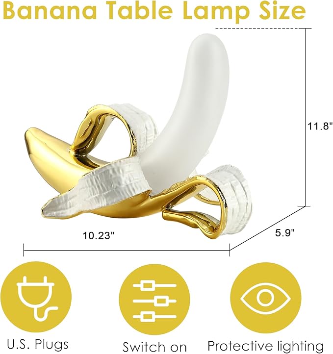 Modern Banana Table Lamp, Desk Lamp,Led Night Light Plating Resin Banana Lighting Fixture for Living Room, Bedroom,Home Office,Kids Room (Sitting-Plated)