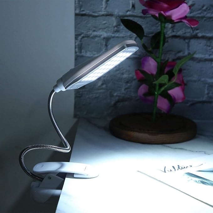 Haofy 6W Desk Lamp 28 LED Clip on Reading Light Clamp Book Light 360 Degree Rotating Table Desk Lamp Eye-Care Lamp Bedside Reading Light USB Rechargeable/Battery