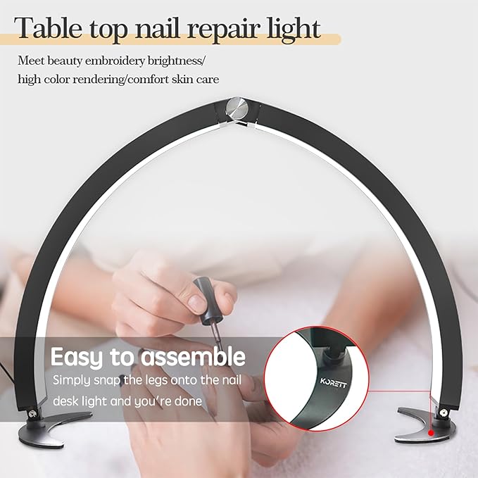 Half Moon Light Nail Desk Lamp, 40W 29 inch Stepless Bi-Color and Brightness Nail Table Light with Wire Controller & Remote for Nail Art Tech Manicure Eyelash Tattoo Crafts