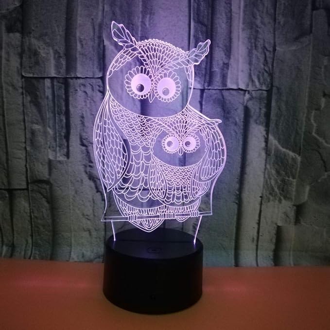 Owls 3D Night Lights Mother and Kids 7 Color Changing USB LED Table Arts Lamp for Great Kids Xmas Birthday Gifts Baby Store Office Kindergarten Decoration