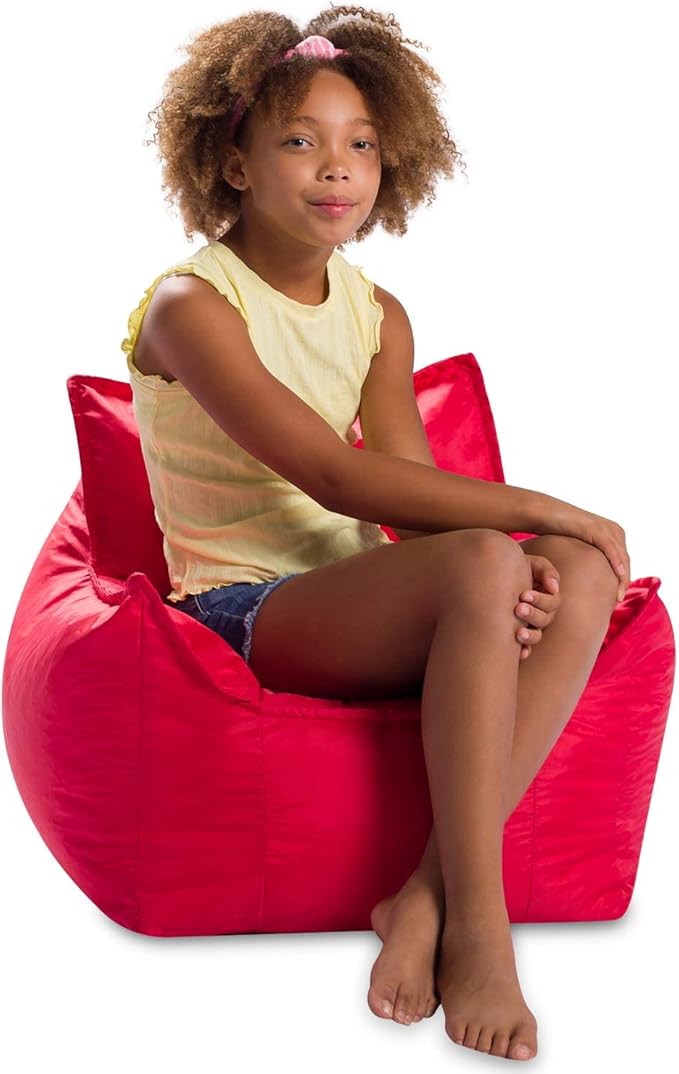 Posh Creations Bean Bag Chair Structured Comfy Seat Use for Gaming, Reading and Watching TV, Newport, Red