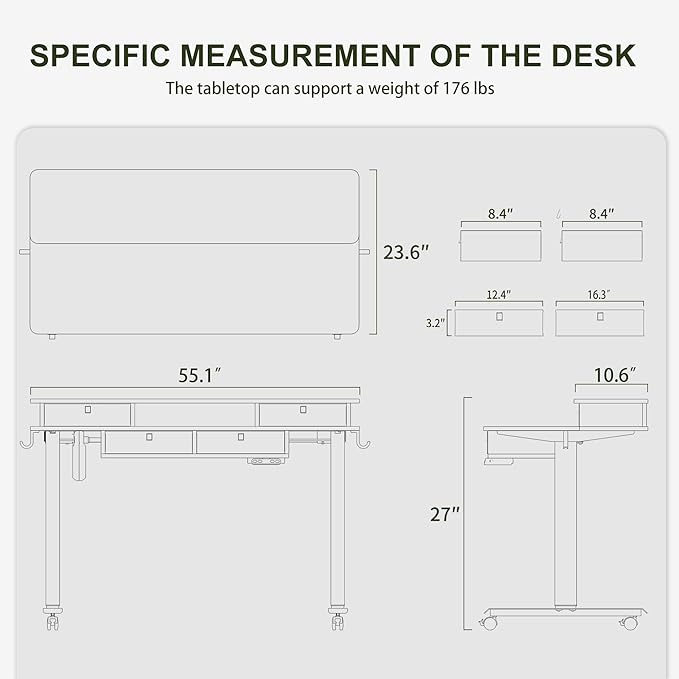 BANTI Height Adjustable Electric Standing Desk with 4 Drawers, 55 x 24 Inch Table with Storage Shelf, Sit Stand Desk, Rustic Brown Top