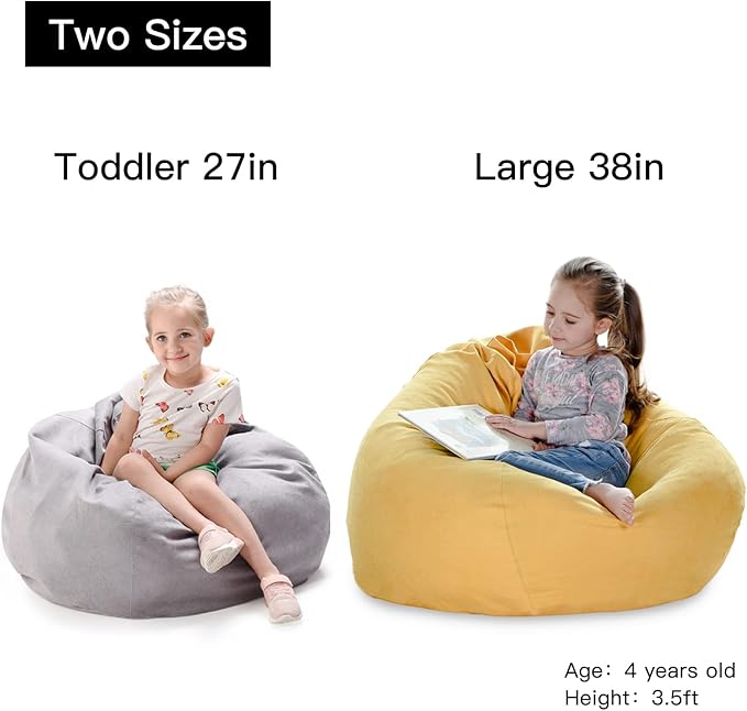 YuppieLife Stuffed Animals Bean Bag Chair Cover Candy-Colored Bean Bag（Just Cover, No filling）/Extra Large Stuff 'n Sit Organization/Toy Storage Bag/Kids Toys Organizer（38'',Grey）