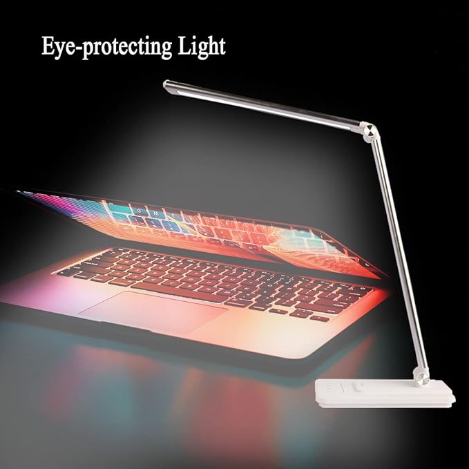 LED Desk Lamp, Stepless Dimmable Eye-Caring Lamps with Night Light USB Charging Port 5 Color Modes and 5 Brightness Levels, 30 min Auto Timer, Adjustable Lamps for Home Office Bedroom, White
