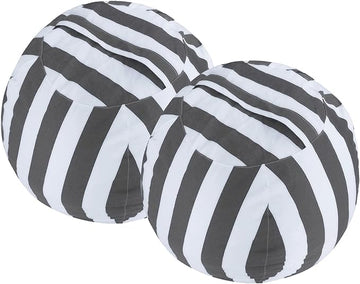 2 PCS Stuffed Animal Storage Bean Bag Chair Cover, Cotton Canvas Beanbag with Zipper for Organizing Kid's and Adults Room Vertical Stripe Grey 24"