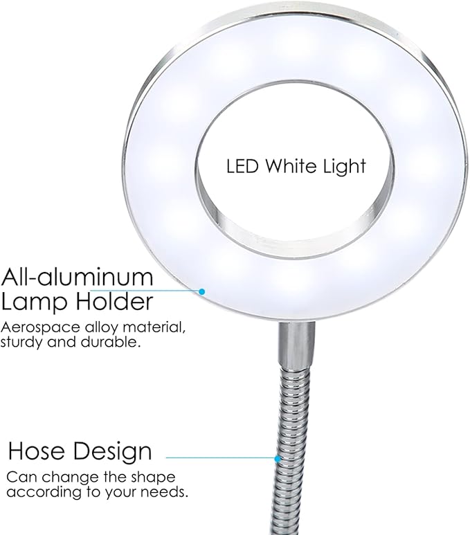 Tattoo Lamp USB LED Ring Lamp, Beauty Table Lamp with Clamp Adjustable Brightness, Clip On Light Desk Lamp Ring Light for Makeup Tattoo Eyebrow Nail Art Reading Study, Portable Beauty Lamp