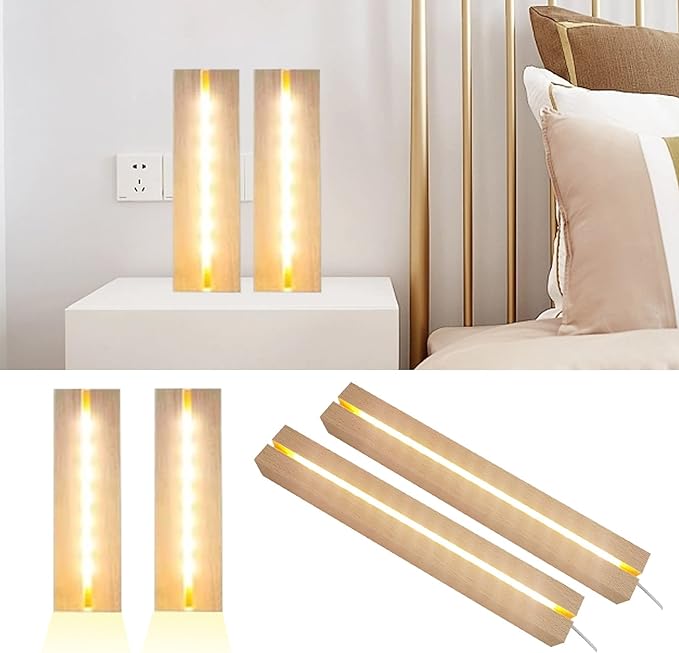 LED Light Display Base, 2 pcs 11.81 Inch Wooden LED Light Base for Acrylic, Rectangle Wood Display Pedestal, 3D Crystal Light Base For Glass Art, Wood Night LED Light Lamp Base with Usb Switch