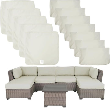 ClawsCover 12 Pack Outdoor Patio Seat and Back Cushions Replacement Covers Fit for 7Pieces 6-Seater Wicker Rattan Furniture Conversation Set Sectional Couch Chair,Cream-Include Cover Only