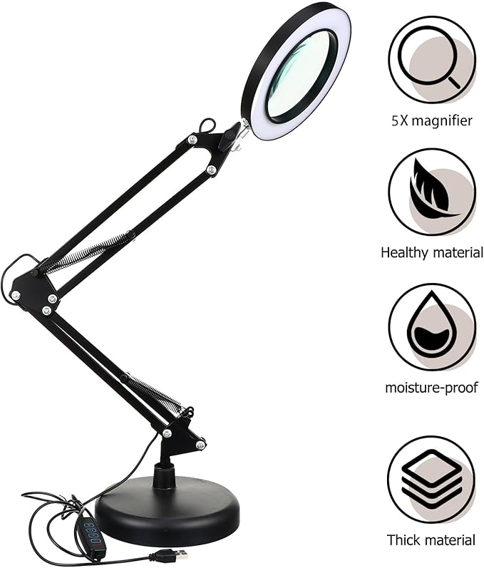 Holibanna 1 Set LED Magnifying Glass Light Portable Desk Facial Magnifying lamp Task Lights Desk LED Light Portable Office Desk Lamp with Magnifier Desktop Light Stand abs Work