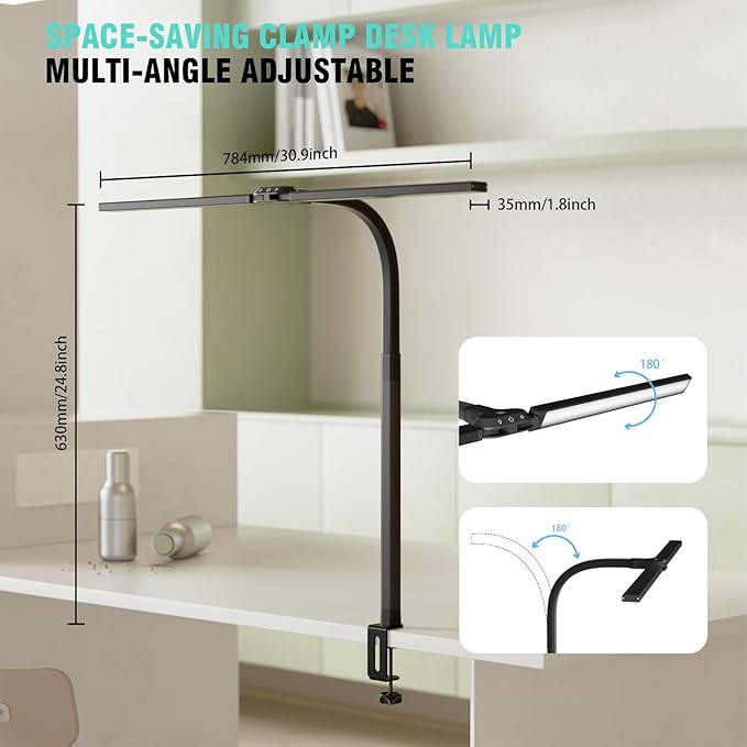 LED Desk Lamp for Home Office, Eye Caring Desk Light with Dimming Adjustable Flexible Gooseneck, Desk Lamp for Reading, Study, Workbench (Black)