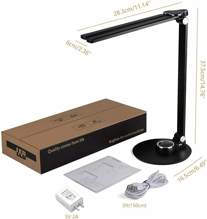 LED Desk Lamp Dimmable Table Lamp, LED Desk Lighting with USB Charging Port, 10W Foldable Rotatable Desk Lights, Touch Control Adjustable Office Lamp with Adapter for Reading