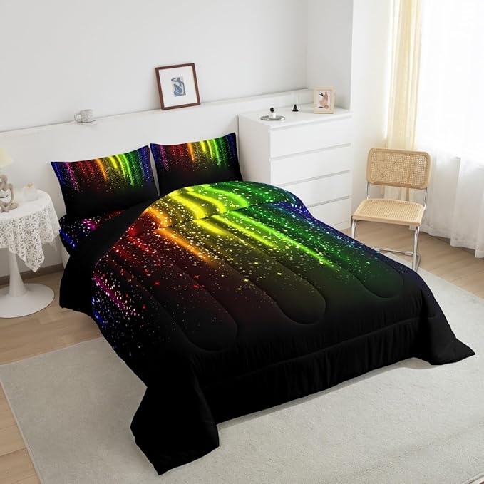 Abstract Ombre Comforter Set Kids Teens Colorful Bedding Set Decor Red Blue Green Yellow Comforter Room Decor 3Pcs King Size Boys