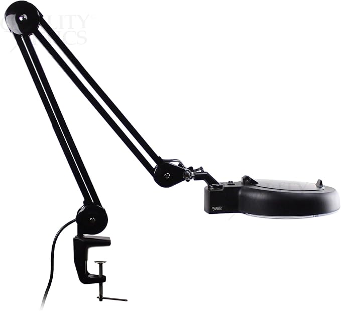 Quality Optics® Professional Series Illuminated Workstation Swing Arm Magnifier Black 8LED Diopter