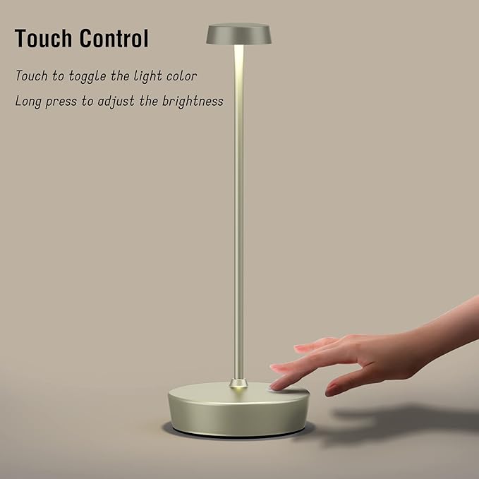Rechargeable Table Lamp Cordless Battery Operated LED Light 5000mAh 3-level Brightness Portable Desk Lamps Touch Control Indoor Outdoor Use for Patio Home Restaurant
