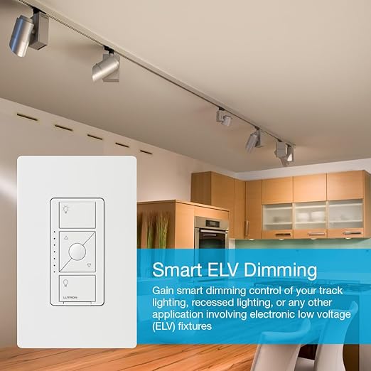 Lutron Caseta Original Smart Dimmer Switch ELV+ (Lutron Hub Required), 250W LED, Single-Pole/3-Way, Neutral Required, PD-5NE-WH, White