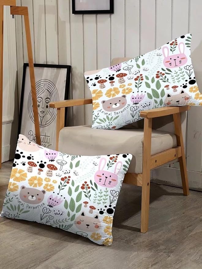 Floral Cartoon Cat Comforter Set Bedding Twin Size for Girls Boys Kids Children Green Animals Print Bedroom Dorm Quilt 1 Comforter + 1 Pillow Case
