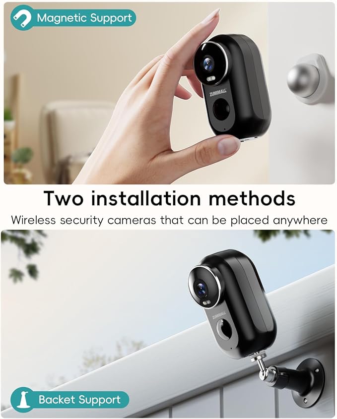 ZUMIMALL Solar Security Cameras Wireless Outdoor, 2K Outdoor Camera Wireless Solar Powered, 2.4G WiFi Battery Camera, 3MP Color Night Vision, Magnetic Mount,Siren,PIR/AI Analyse, IP66, Cloud, Alexa