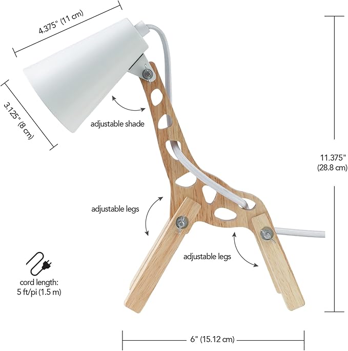 Globe Electric 52210 Gigi Giraffe 11" Wooden Novelty Lamp, White Shade, in-Line On/Off Rocker Switch