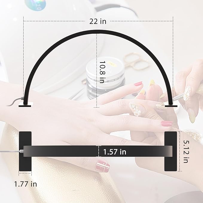 Half Moon Desk Lamp for Nail Techs, Adjustable Brightness Color Mode Arch LED Table Light with 2520 Lumens for Professional Manicure Salon, Tattoo, Eyelash Extensions, Reading- Black
