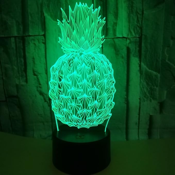 I Love Pineapple 3D Bedside Lamp for Decors - 7 Colors Fruit Pineapple Table lamp Acrylic Crystal Panel 3D Pineapple Decorative Arts Lamp for Bars Stores