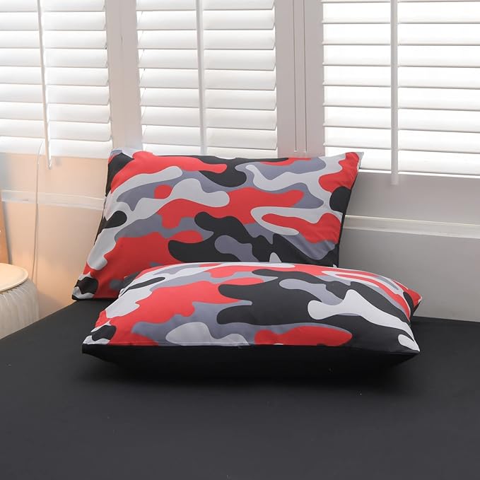 Meeting Story Camouflage Bedding Set, Colorful Pattern Style Comforter Set, 5 PCS One Comforter Two Pillowcases Two Sheets in One Bag, All Season Bedspread for Kids Teens Adults (Black, Twin 5Pcs)