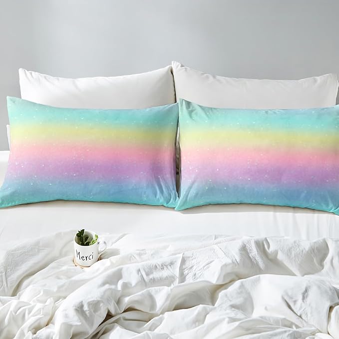 Rainbow Comforter Set King Size Tie Dye Pastel Bedding Comforter Sets for Boys Girls Kids Bedroom Decor, Glitter Galaxy Bedding Ink Pastel Printing Duvet Insert with 2 Pillowcases, Pink Blue Yellow