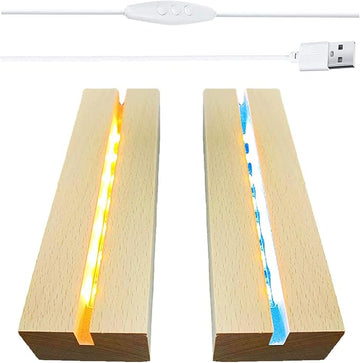 2Pack 6" Wood Rectangle Display Pedestal,Wooden Rectangle Colorful Lights Display Base for Acrylic and Plexiglass,Wood Night LED Light Lamp Base