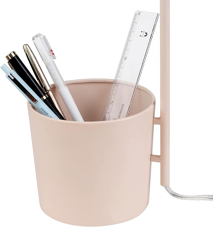 Globe Electric 30295 Taylor 18" Organizer Desk Lamp, Matte Pink, Brass Pivot Joint, On/Off Rotary Switch at Shade