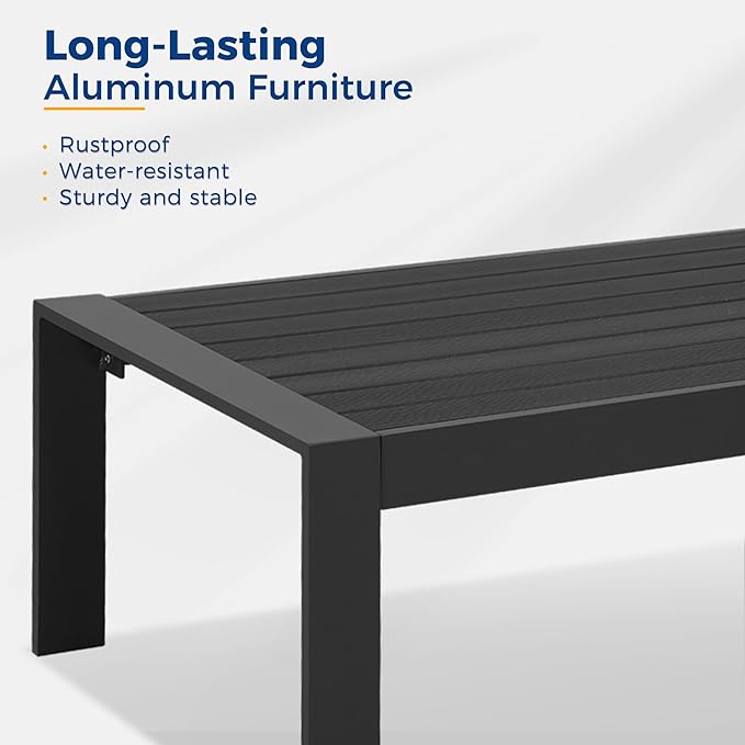 Wisteria Lane Aluminum Outdoor Patio Furniture Set, Modern Patio Conversation Sets, Outdoor Sectional Metal Sofa with 5 Inch Cushion and Coffee Table for Balcony, Garden, Black Frame & Gray Cushion