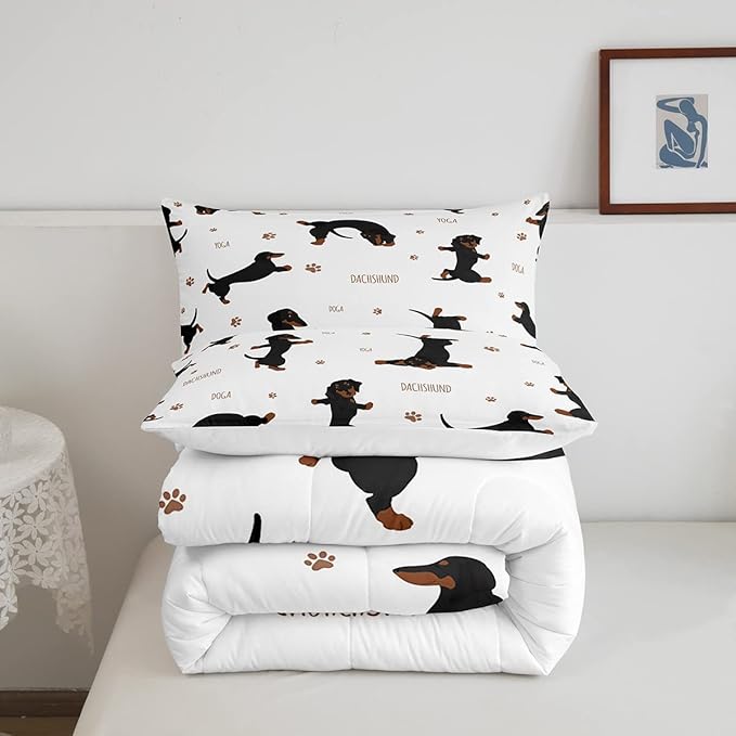 Feelyou Sausage Dog Bedding Set Boys Dachshund Comforter Set for Kids Teens Ultra Soft Puppy Dog Comforter Kawaii Pet Brown Duvet Set Room Decor Twin Size Quilt Set