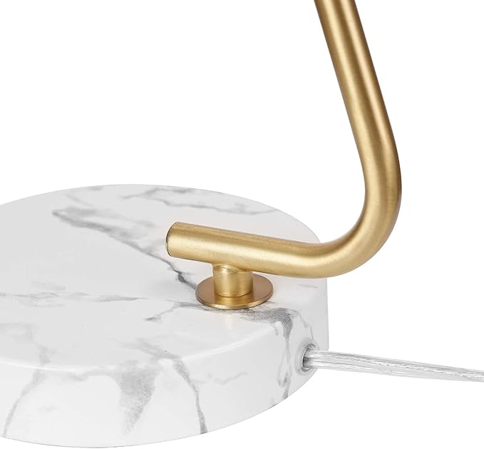 Globe Electric Novogratz x 65784 Athena 15" Desk Lamp, White Shade, Brass Arm, White Faux Marble Base