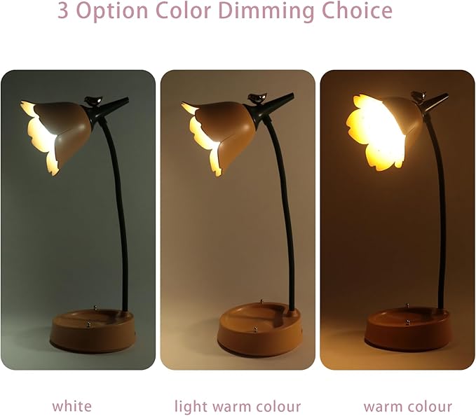 Himmel Flower Desk Lamp, Dimmable LED Kid Desk Lamp with 3 Colour Temperatures, Cordless Rechargeable Desk Lamp with Touch Sensor and Flexible Arm, USB Bedside Lamp for Reading, Learning
