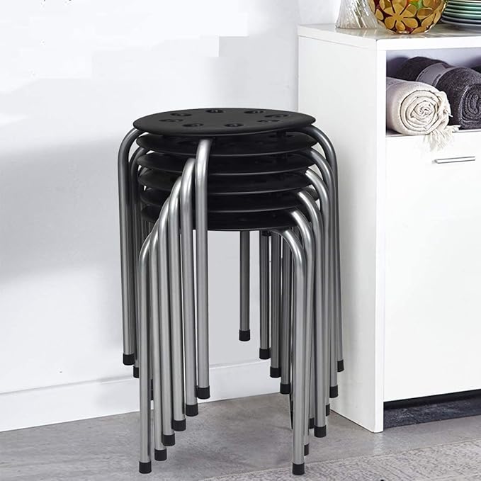 Hysache Plastic Stackable Stools Set of 6, 17.5inch Multipurpose Stool Chairs w/Metal Frame, X-Shape Connection, Non-Slip Feet, Backless Nesting Stool for Garden, Living Room, Home (Gray) HW64245