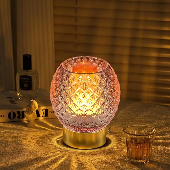 Battery Operated Lamp with Timer,Glass Cordless Lamps with LED Bulb,Decorative Lights for Living Room Bedroom Tabletop Entryway Centerpiece Gift (Pink)