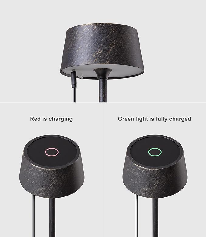 DAWALIGHT Cordless Lamp 4000mAh Rechargeable tbale lamp LED Desk Lamp Stepless Dimming Vintage Copper Battery Operated Portable Cordless 2700K Vintage Copper Base