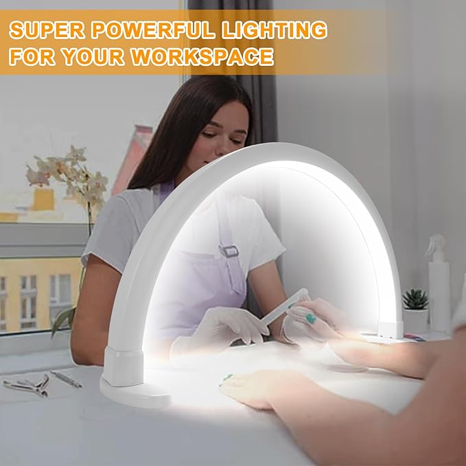 Super Bright Half Moon Light for Nail Desk, Upgrade Nail Lamp for Desk with Stepless Dimming, Half Moon Desk Lamp 3 Color Temperature