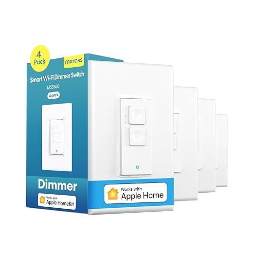 meross 4 Pack Smart Dimmer Switch Single Pole Supports Apple HomeKit, Alexa Google Assistant & SmartThings, 2.4Ghz WiFi Light Switch for Dimmable LED, Neutral Wire Required, Remote Control Schedule