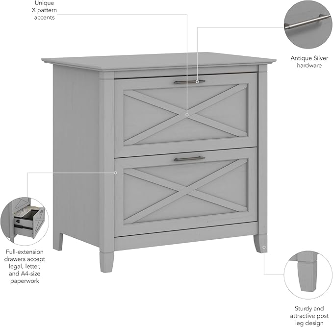 Bush Furniture Key West 2 Drawer Lateral File Cabinet in Cape Cod Gray | Document Storage for Home Office | Accent Chest with Drawers