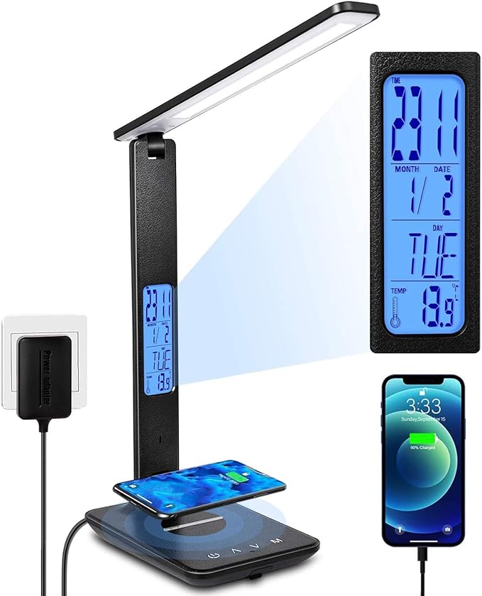 LED Desk Lamp, Dimmable Eye-Protecting Table Lamps with Night Light, USB Charging Port, 4 Color Temperature Modes, 5 Brightness Levels, 1H Timer, Touch Control for Home Office Bedroom (Black)