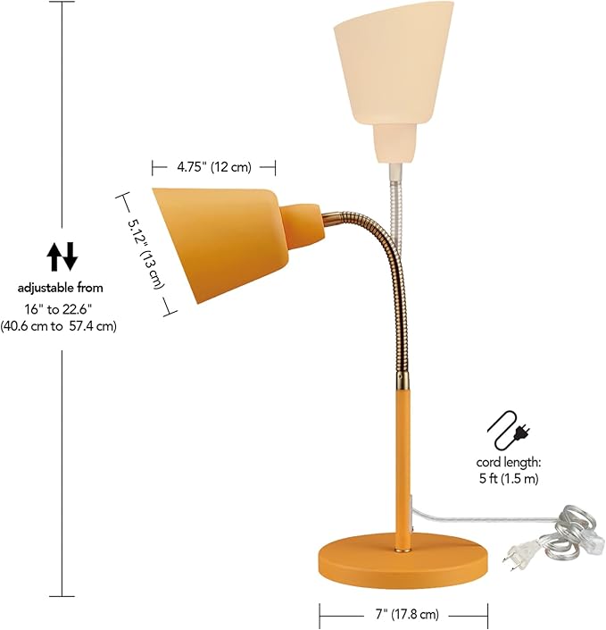 Globe 56083 16" Desk Lamp, Matte Orange, Adjustable Brass Gooseneck, in-Line On/Off Rocker Switch, Home Office Accessories, Desk Lamps for Home Office, Home Décor, Adjustable Lamp