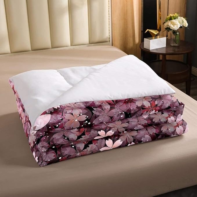 Erosebridal Cherry Blossom Comforter Set King Size, Pink Flower Down Comforter, Petal Floral Quilted Duvet, Starry Sky Glitter Girly Warm Duvet Insert, Bedroom Living Dorm Room Decorative