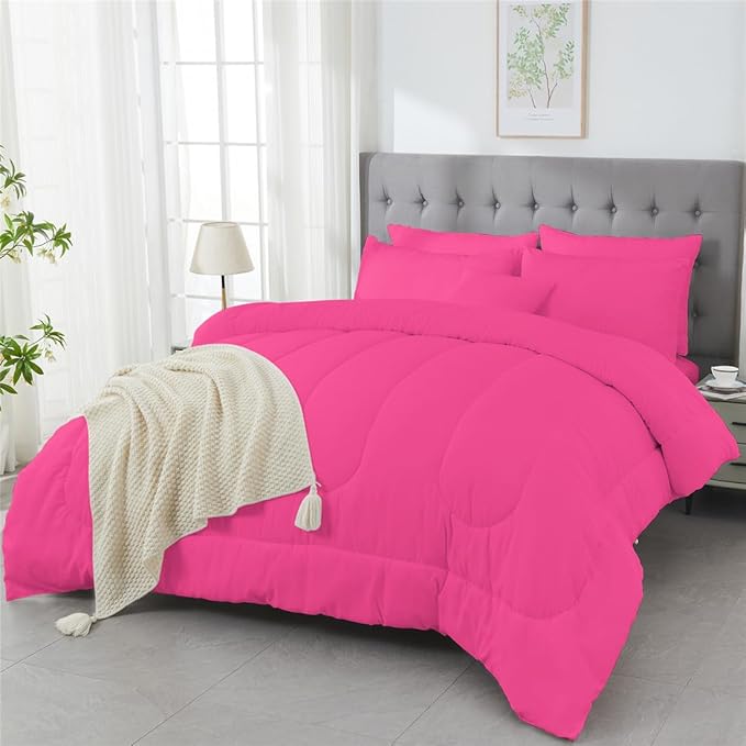 3 Piece Solid Color All Season Bedding Comforter Set Microfiber Soft Lightweight Bedding Set for Kids Teens Adults Room Decor with 1 Comforter and 2 Pillowcases Queen